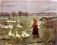 Teodor Axentowicz, "Gęsiarka (Gęsi z pasterką)", rok 1883