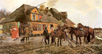 Józef Chełmoński, "Przed karczmą - pejzaż jesienny", rok 1882