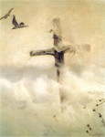Józef Chełmoński, "Krzyż w zadymce", 1906